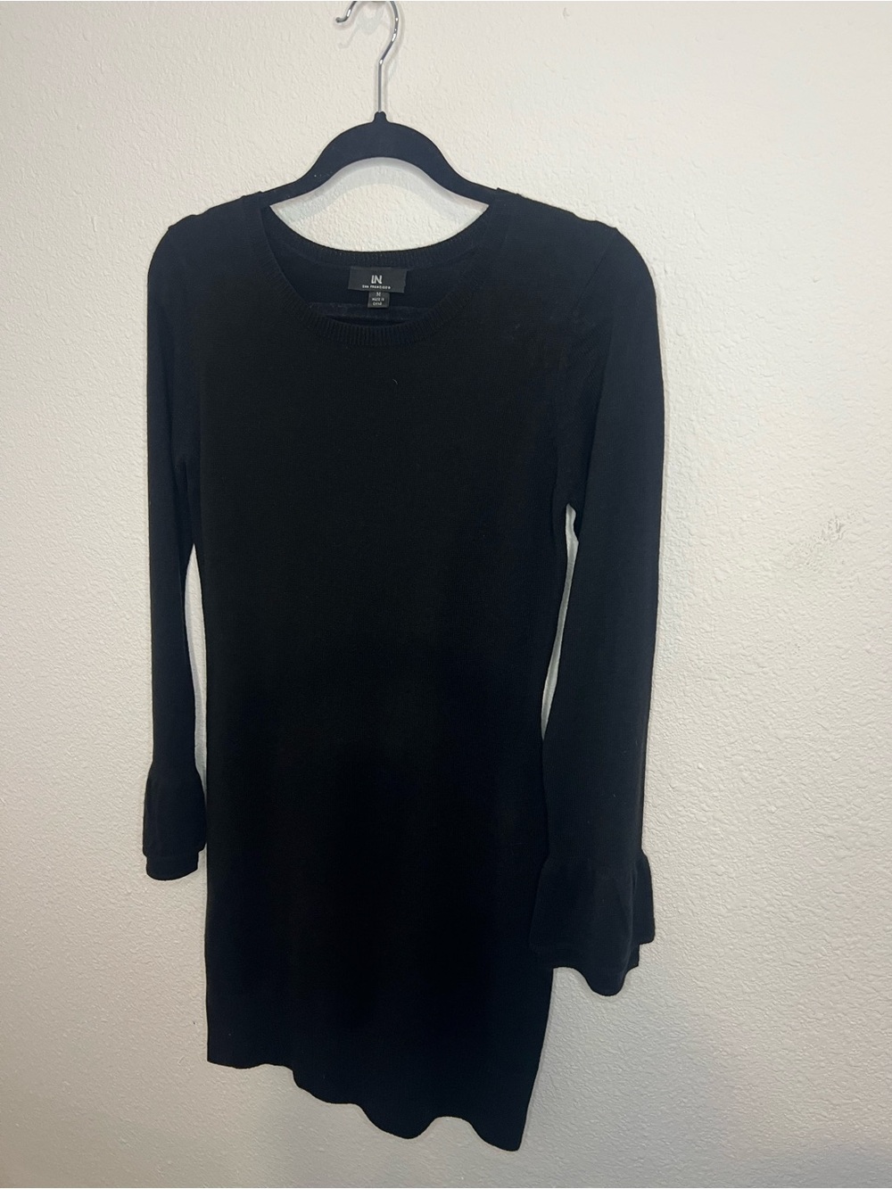 I.N. San Francisco Black Long-Sleeve Knit Dress with Ruffle Cuffs